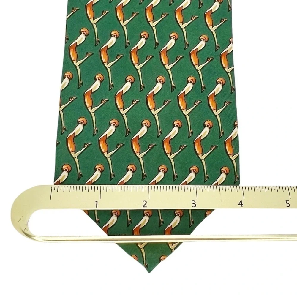 Bally Neckltie 100% Silk Green Orange Flapper Woman Neck Tie Made in Italy EUC